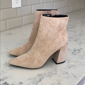 Light beige velvet ankle boots